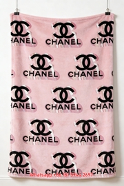 Chanel Pink Holographic CC Logo Flannel Throw Blanket IMG_7080